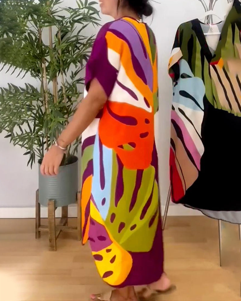 Laluna® | Vibrant Leaf Print Casual Dress
