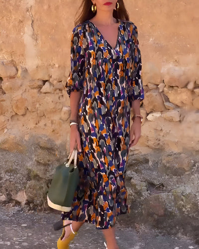 Laluna® | Retro Print V-Neck Dress