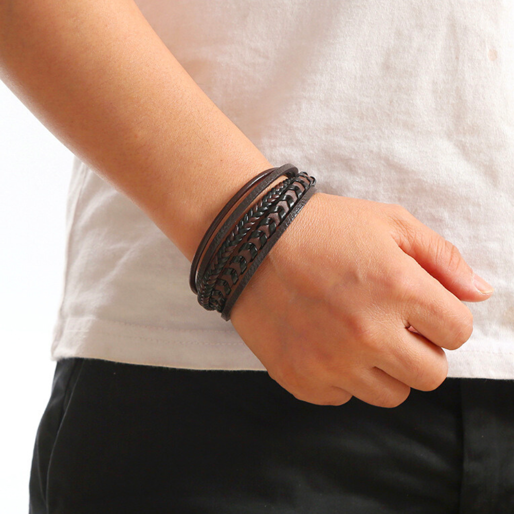 Viking Leather Braided Bracelet - Ragnar Band