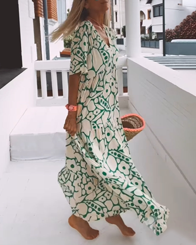 Laluna® | Printed V-Neck Loose Dress
