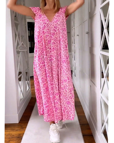 Laluna® | Printed Maxi Dress with V-Neck and Short Sleeves