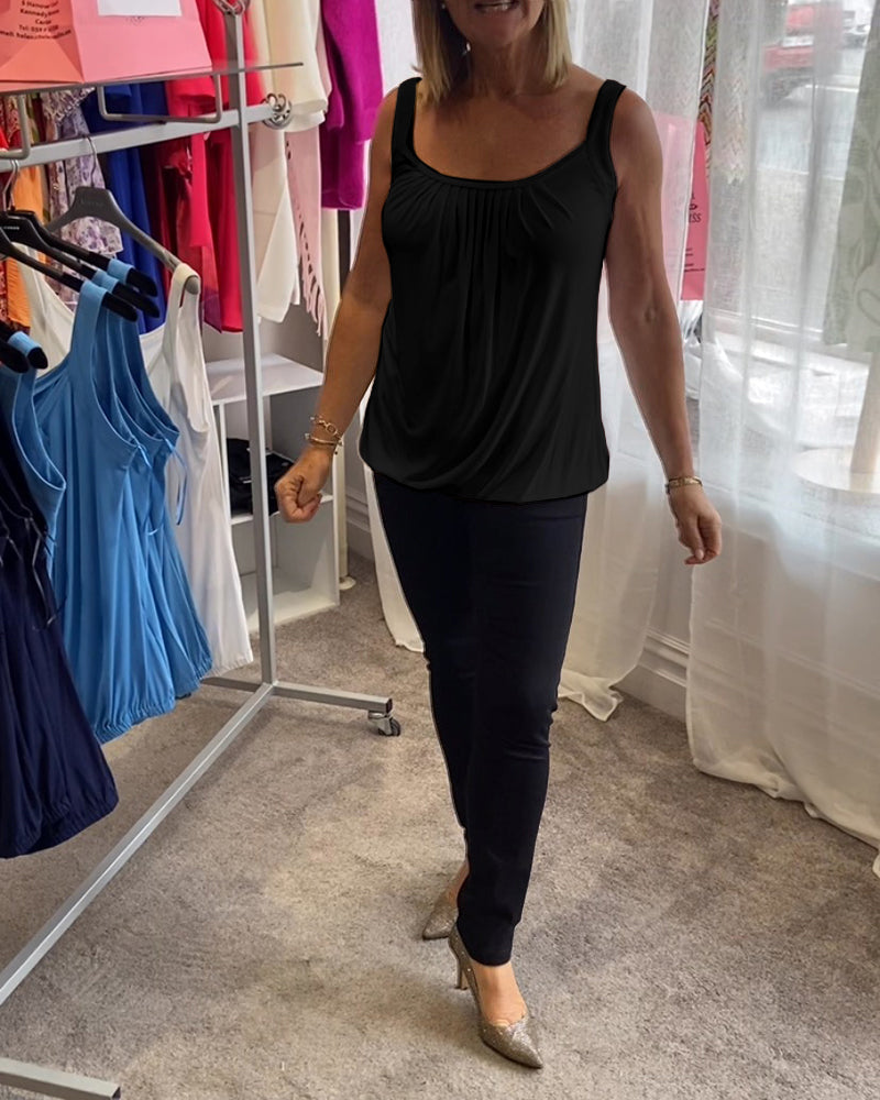 Pleated Sleeveless Casual Top