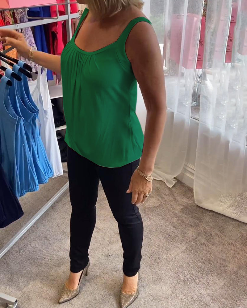 Pleated Sleeveless Casual Top