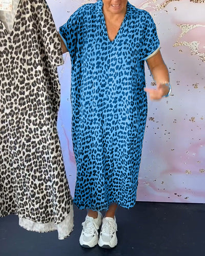 Laluna® Leopard Print V-Neck Dress
