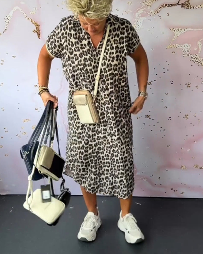 Laluna® Leopard Print V-Neck Dress