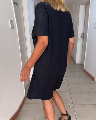 Short Sleeve Twisted V-Neck Dress