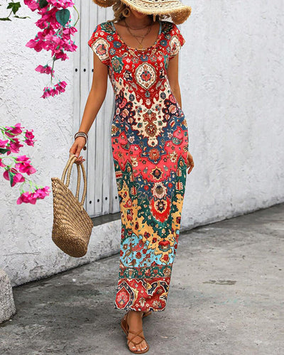 Vibrant Printed Casual Dress with Stylish Slits