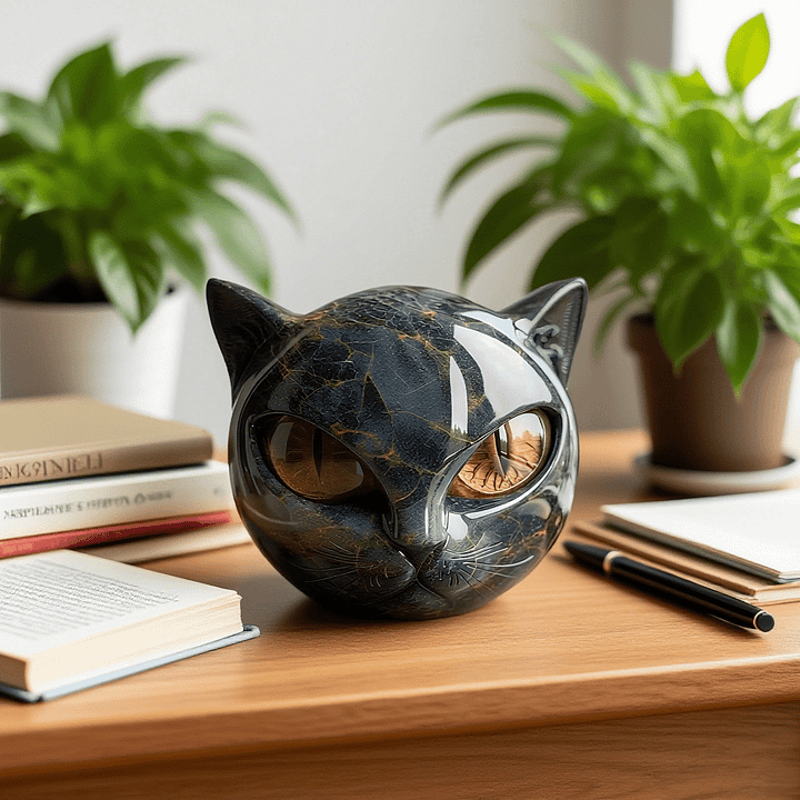 NyxCharm - Enchanting Black Cat Head Sculpture