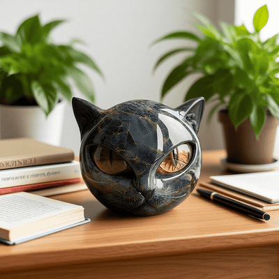 NyxCharm - Enchanting Black Cat Head Sculpture