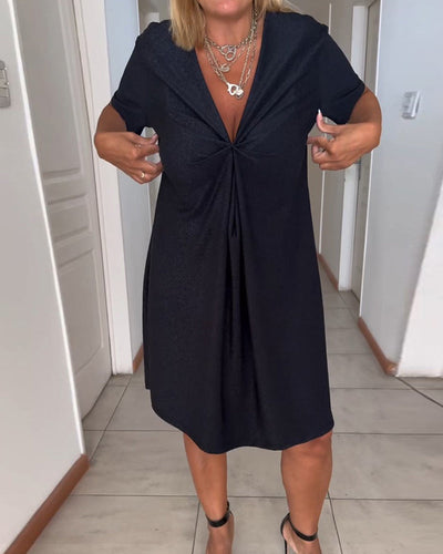 Short Sleeve Twisted V-Neck Dress