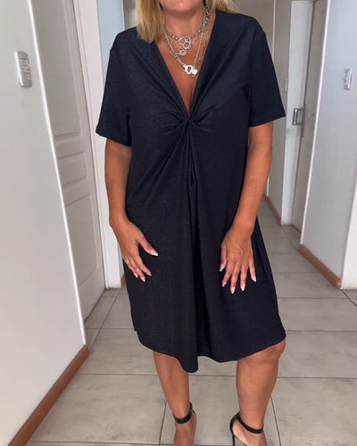 Short Sleeve Twisted V-Neck Dress
