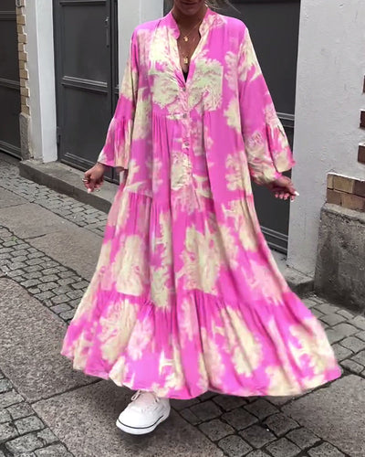 Laluna® | V-Neck Patchwork Dress with Bell Sleeves