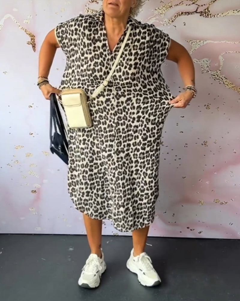 Laluna® Leopard Print V-Neck Dress