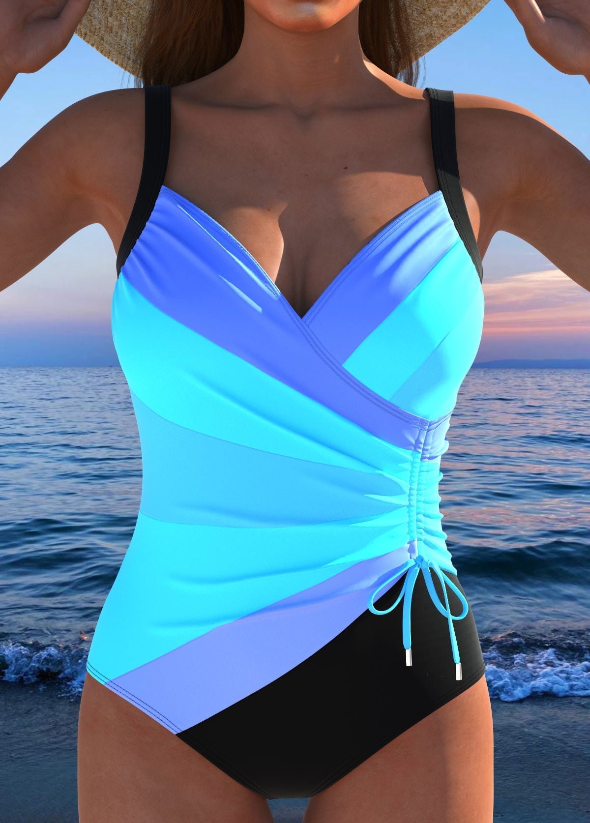 Elegant Surplice Swimsuit Featuring Vibrant Print