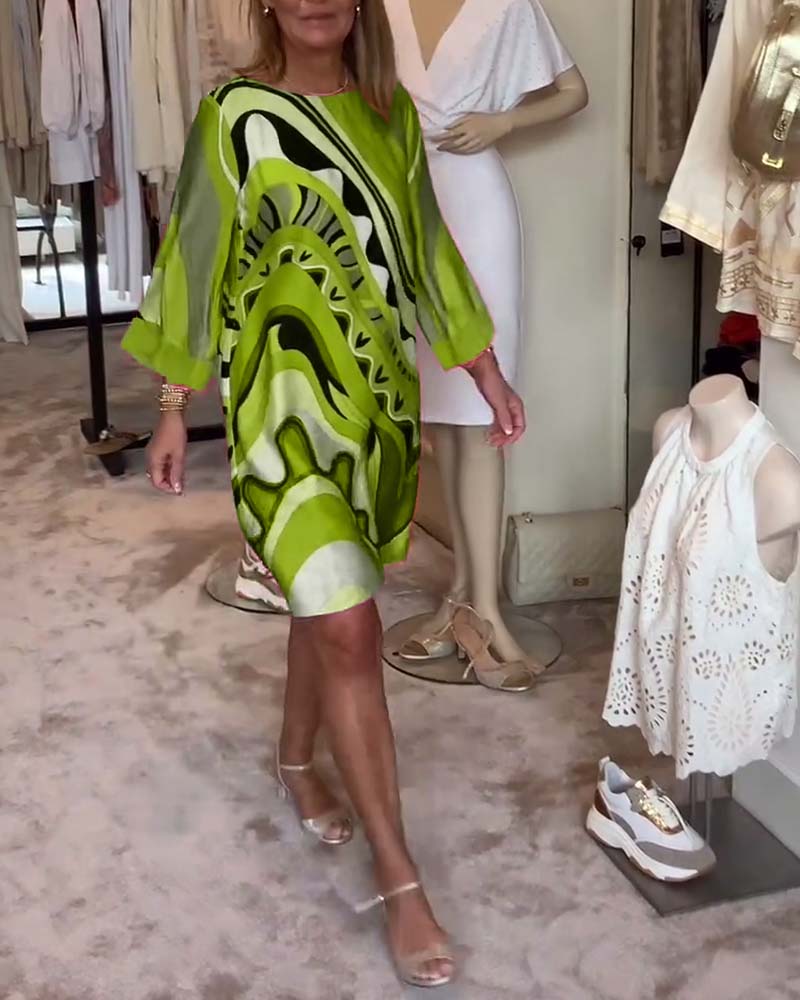 Laluna® | Stylish Printed Midi Dress with Round Neckline