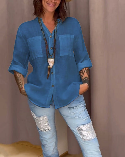 Classic Pocketed Shirt with Single Button Closure