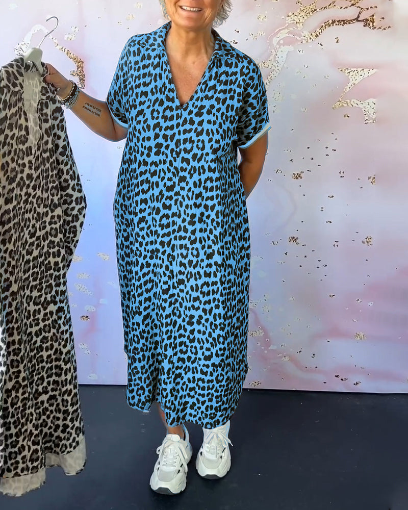 Laluna® Leopard Print V-Neck Dress