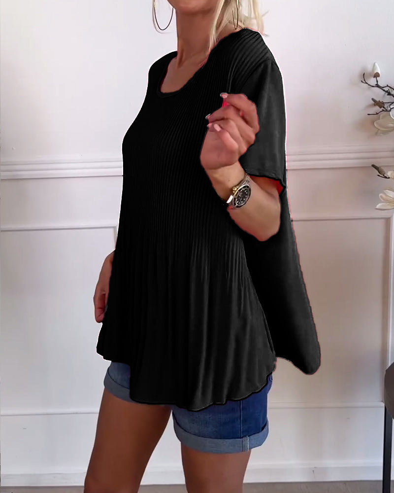 Relaxed Pleated Blouse with Round Neck