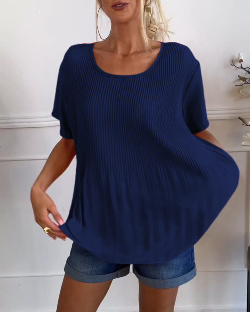 Relaxed Pleated Blouse with Round Neck