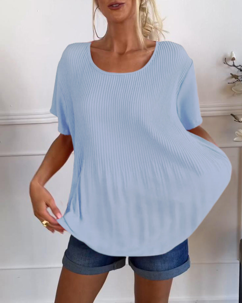 Relaxed Pleated Blouse with Round Neck