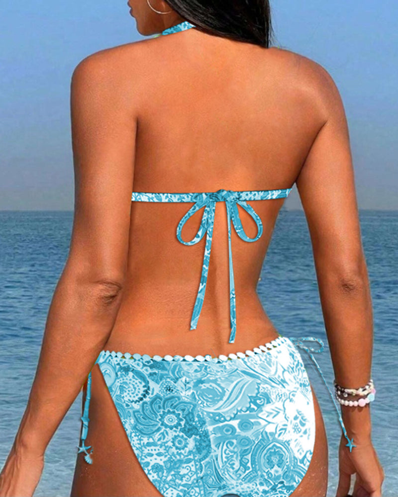Laluna® | Vibrant Patchwork Lace Halter Bikini