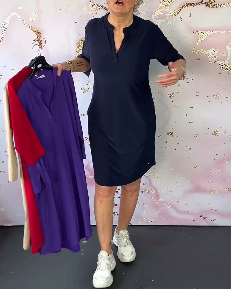 Laluna® | V-Neck Solid Color Dress