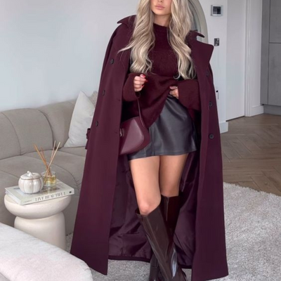 Laluna® | Elegant Burgundy Overcoat