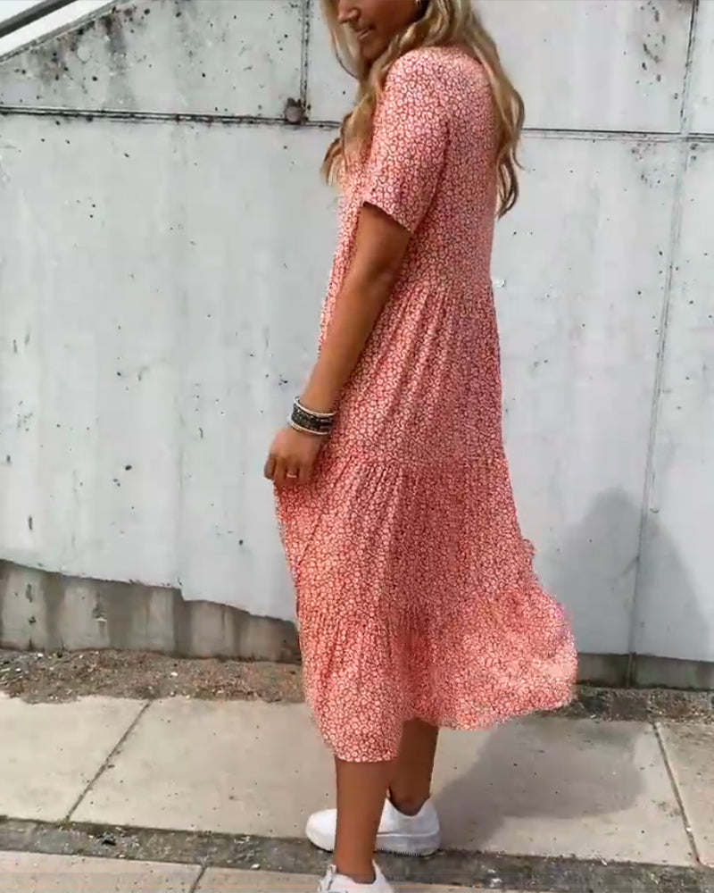 Laluna® Floral Print Short Sleeve Dress