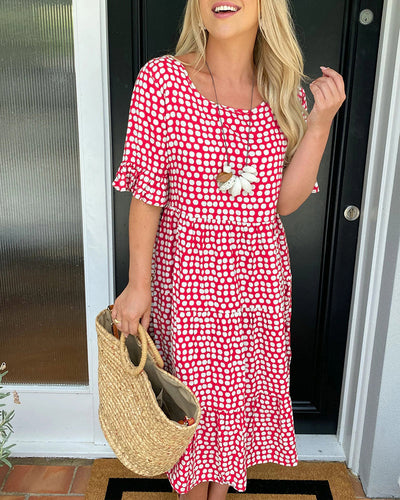 Laluna® | Polka Dot Print Midi Dress with Round Neck