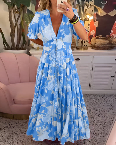 Laluna® | Floral Print V-Neck Pocket Dress