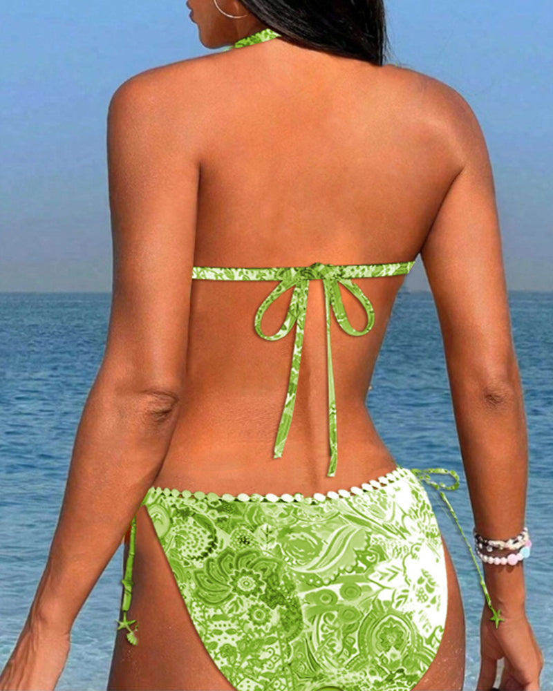 Laluna® | Vibrant Patchwork Lace Halter Bikini