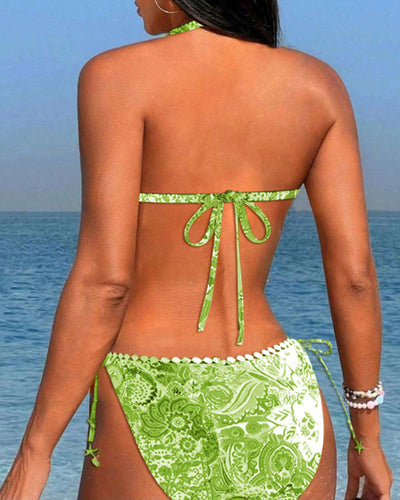 Laluna® | Vibrant Patchwork Lace Halter Bikini