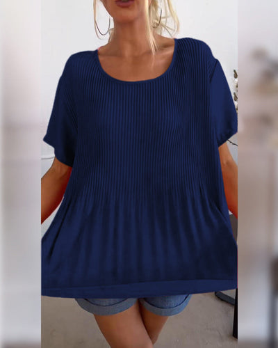 Relaxed Pleated Blouse with Round Neck