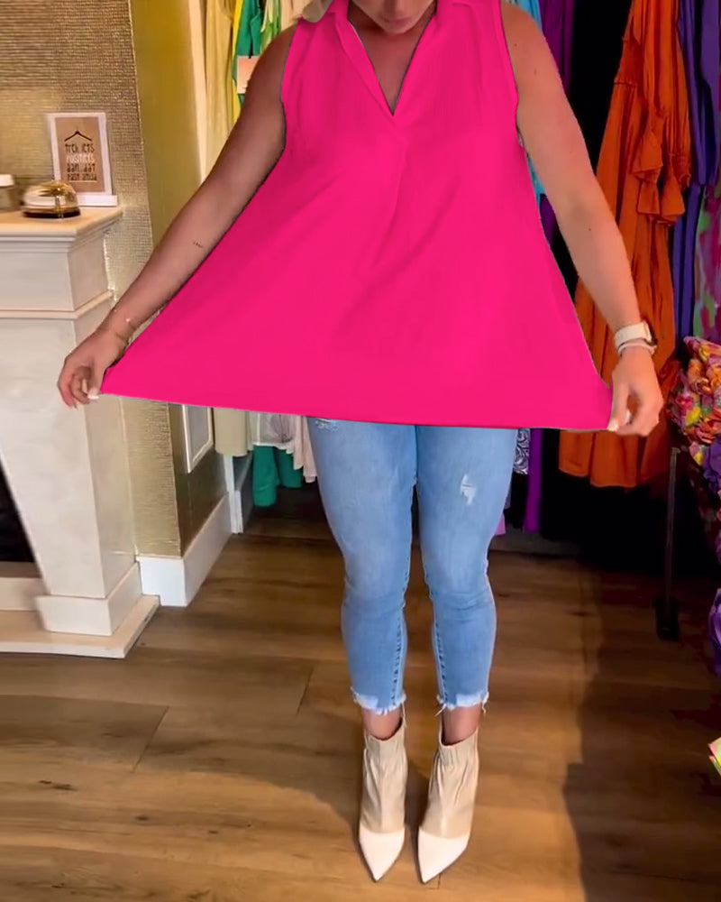 Laluna® | Sleeveless top with ruffles and lapels