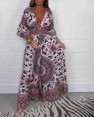 Laluna® | V-Neck Printed Jumpsuit