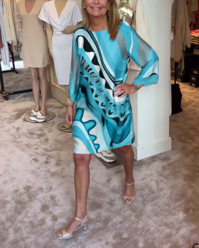 Laluna® | Stylish Printed Midi Dress with Round Neckline