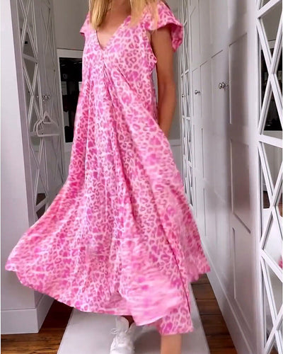 Laluna® | Printed Maxi Dress with V-Neck and Short Sleeves