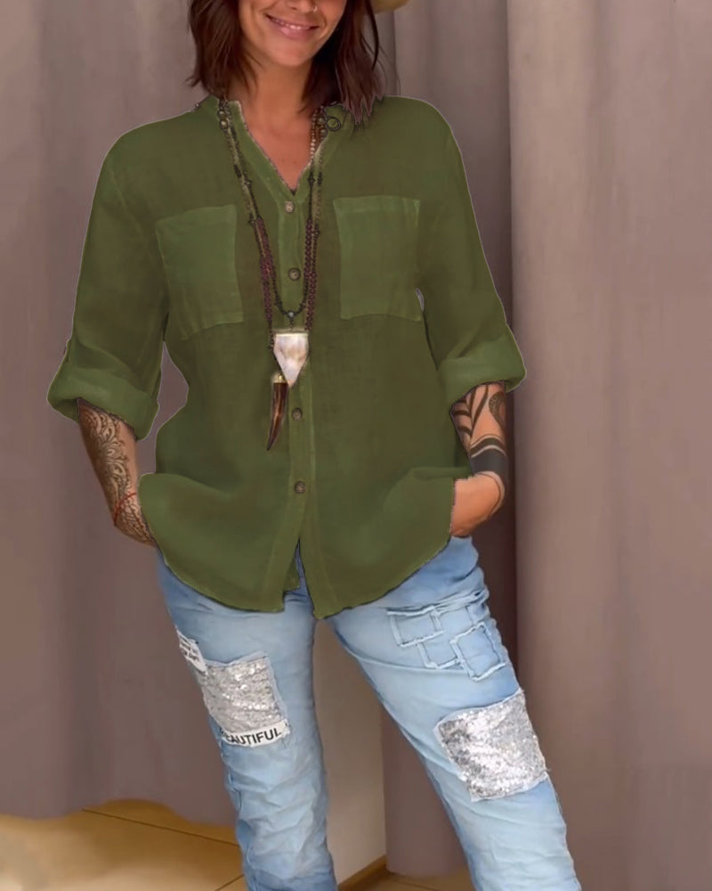 Classic Pocketed Shirt with Single Button Closure