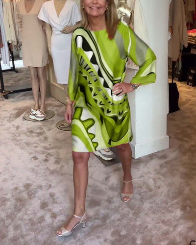 Laluna® | Stylish Printed Midi Dress with Round Neckline