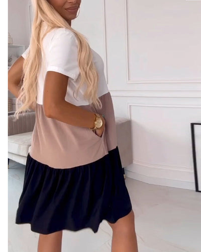 Laluna® | Short Sleeve Color Block Casual Dress