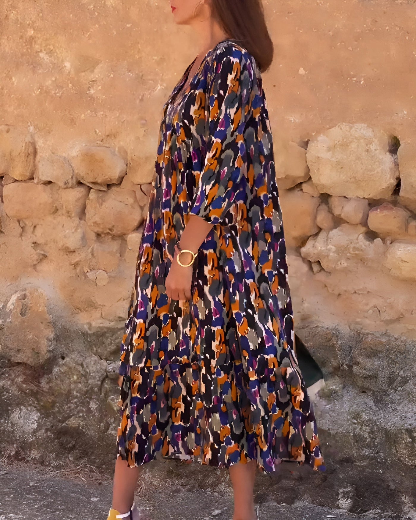 Laluna® | Retro Print V-Neck Dress