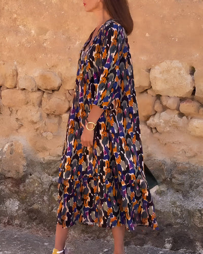 Laluna® | Retro Print V-Neck Dress