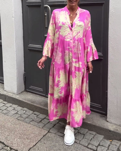 Laluna® | V-Neck Patchwork Dress with Bell Sleeves