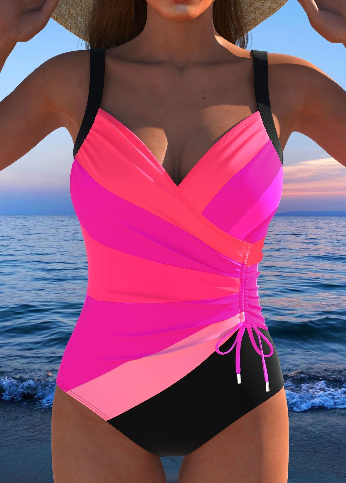 Elegant Surplice Swimsuit Featuring Vibrant Print