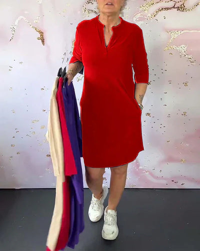 Laluna® | V-Neck Solid Color Dress