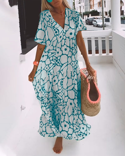 Laluna® | Printed V-Neck Loose Dress