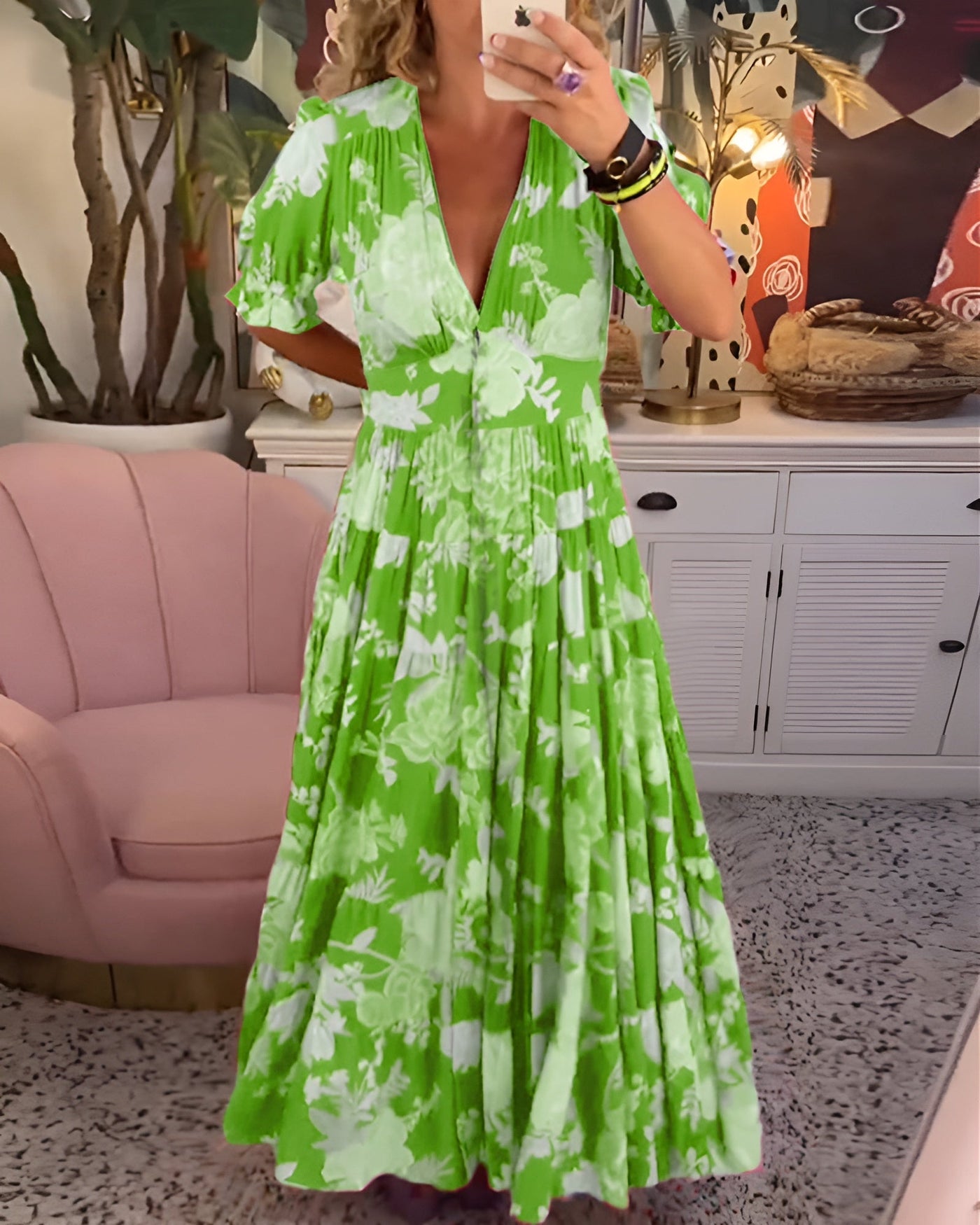 Laluna® | Floral Print V-Neck Pocket Dress