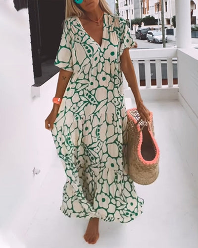 Laluna® | Printed V-Neck Loose Dress