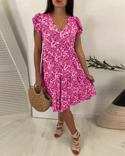 Laluna® | V-Neck Midi Dress with Floral Sleeves