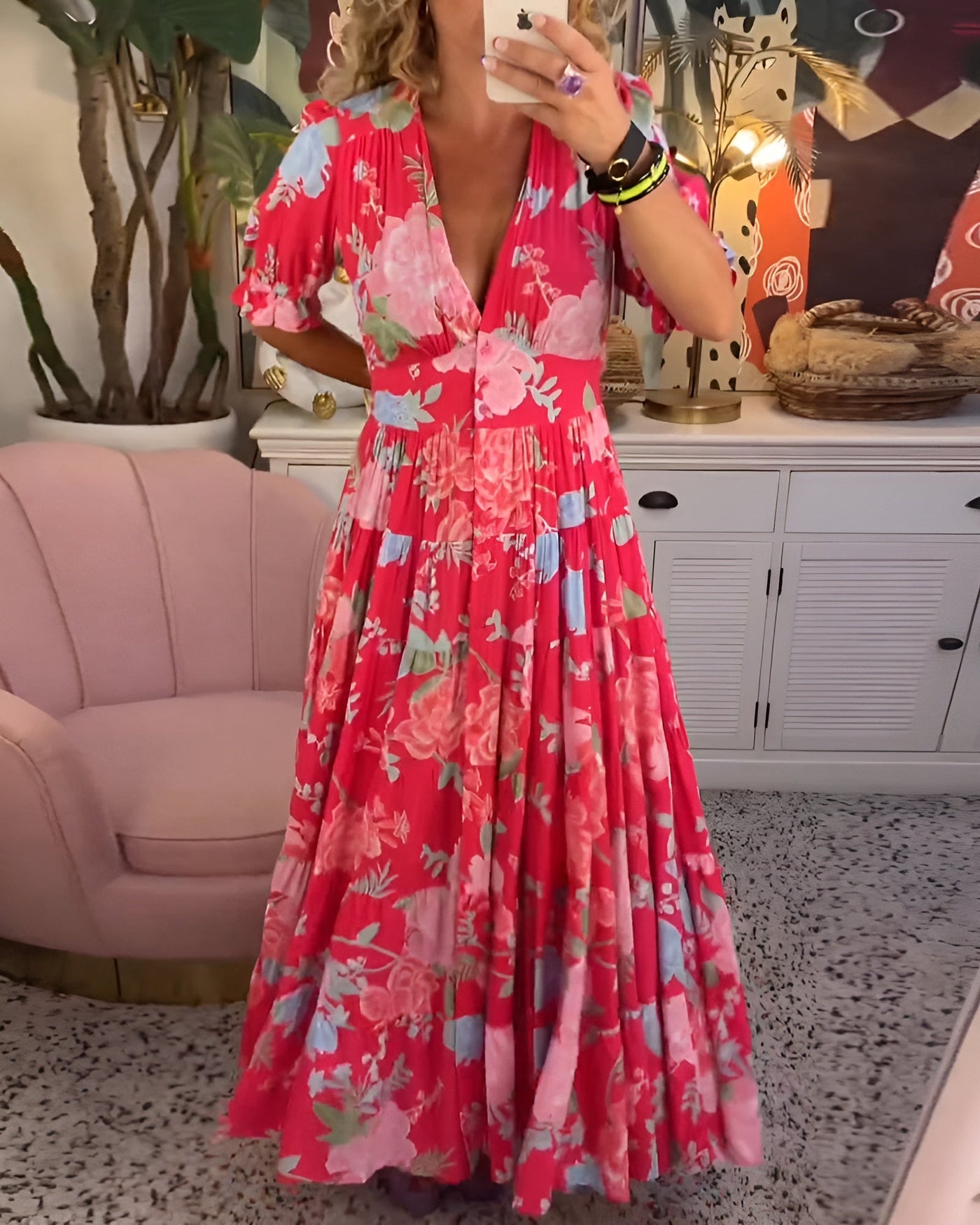 Laluna® | Floral Print V-Neck Pocket Dress